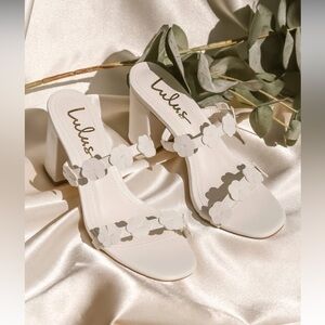 Lulus Aryanay White Flower High Heel Slide Sandals